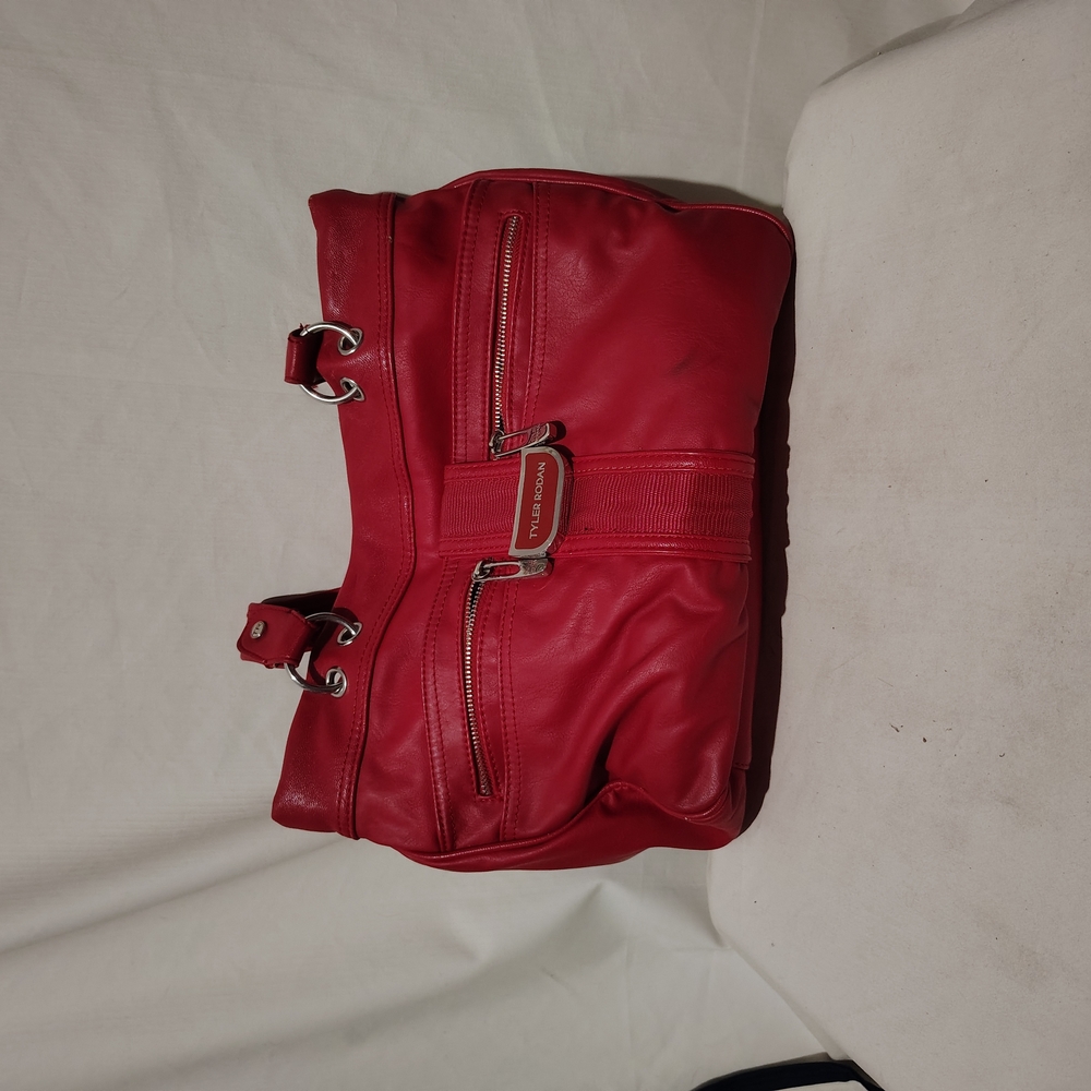 Tyler Rodan, red leather purse, sliver accents